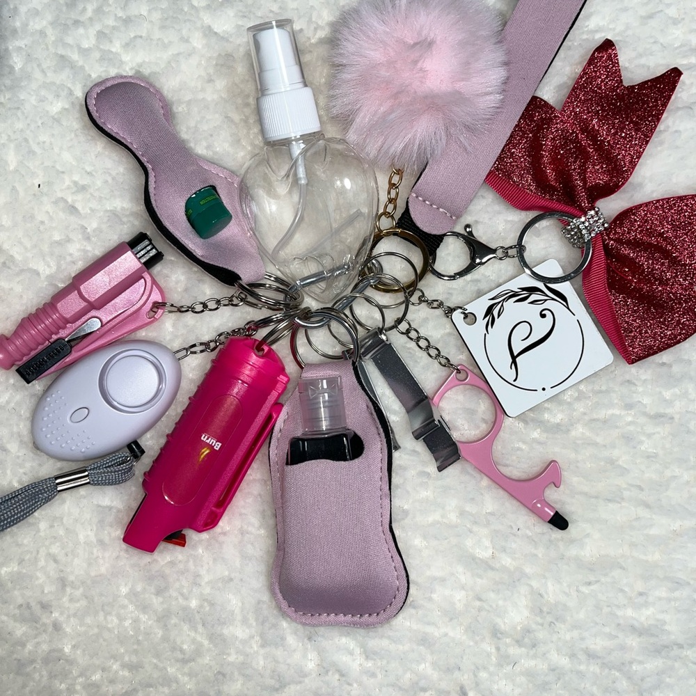 Pink Self-Defense Keychain Set with Accessories